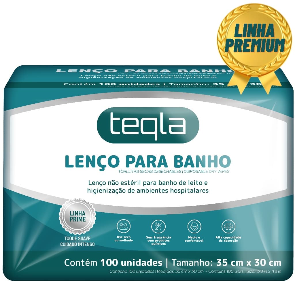 Lenço de Banho Descartável Teqla - 100 Unidades (35 cm x 30 cm)