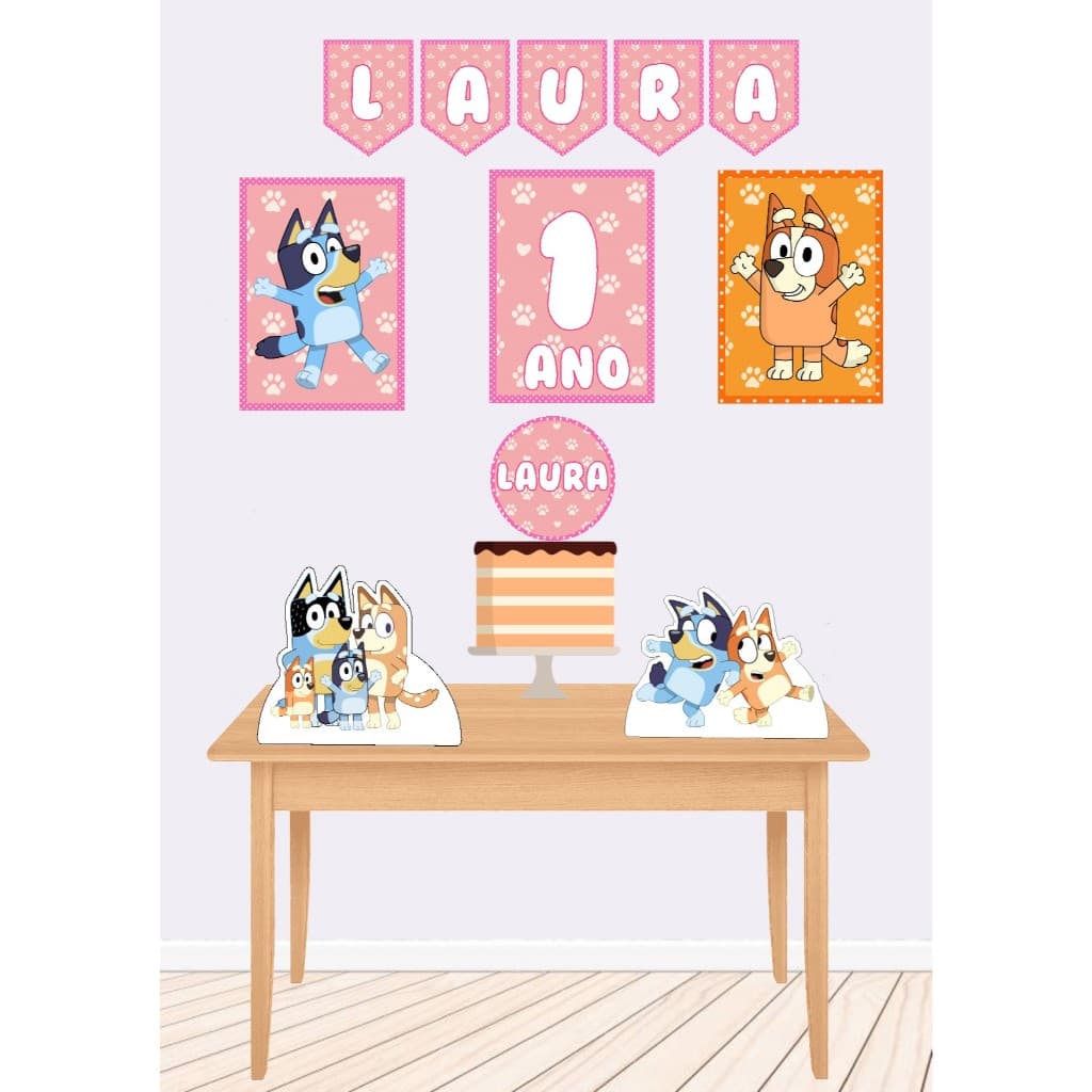 Kit so Bolinho Bluey e Bingo Rosa ou Azul/Kit Festa Pronto /Kit Mesversario