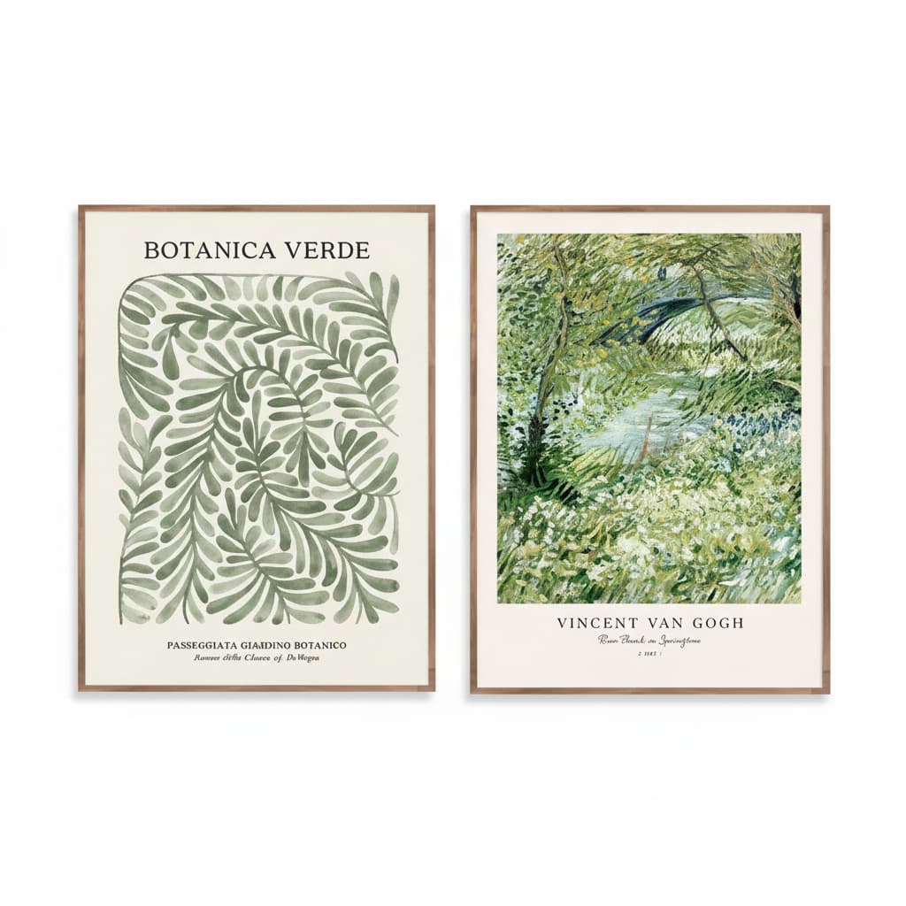 Quadros decorativos Escandinavo minimalista Boho Wall Art verde (2 peças)