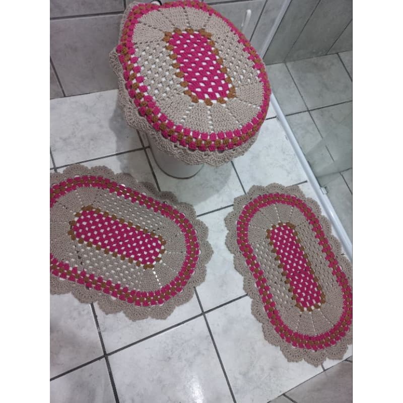 jogo de banheiro de croche modelo janine kit de tapetes para banheiro