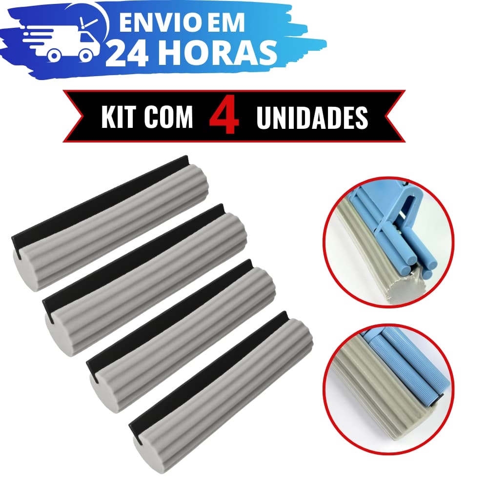 4 Refil Rodo Mop Mágico Celeste Lavável UNIVERSAL Tipo Sekito Troca Fácil Mop