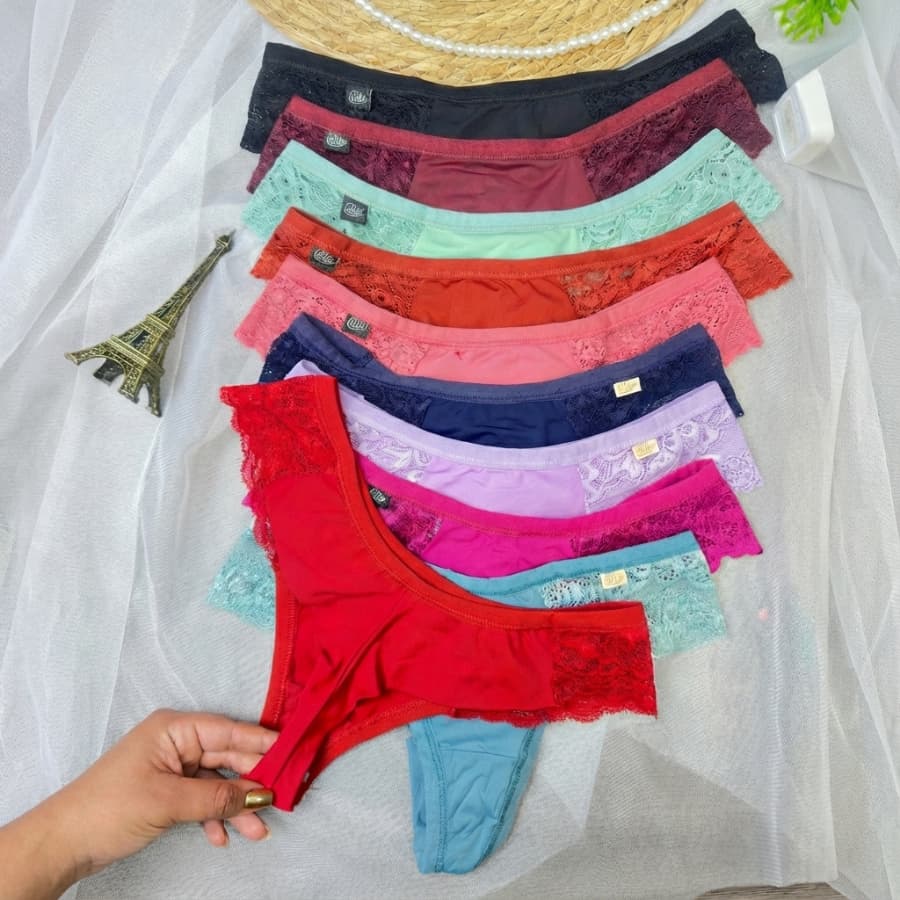 Kit C/5 Calcinhas Tanga Microfibra Renda Lateral Conforto Dia a Dia Fio Diversas Cores