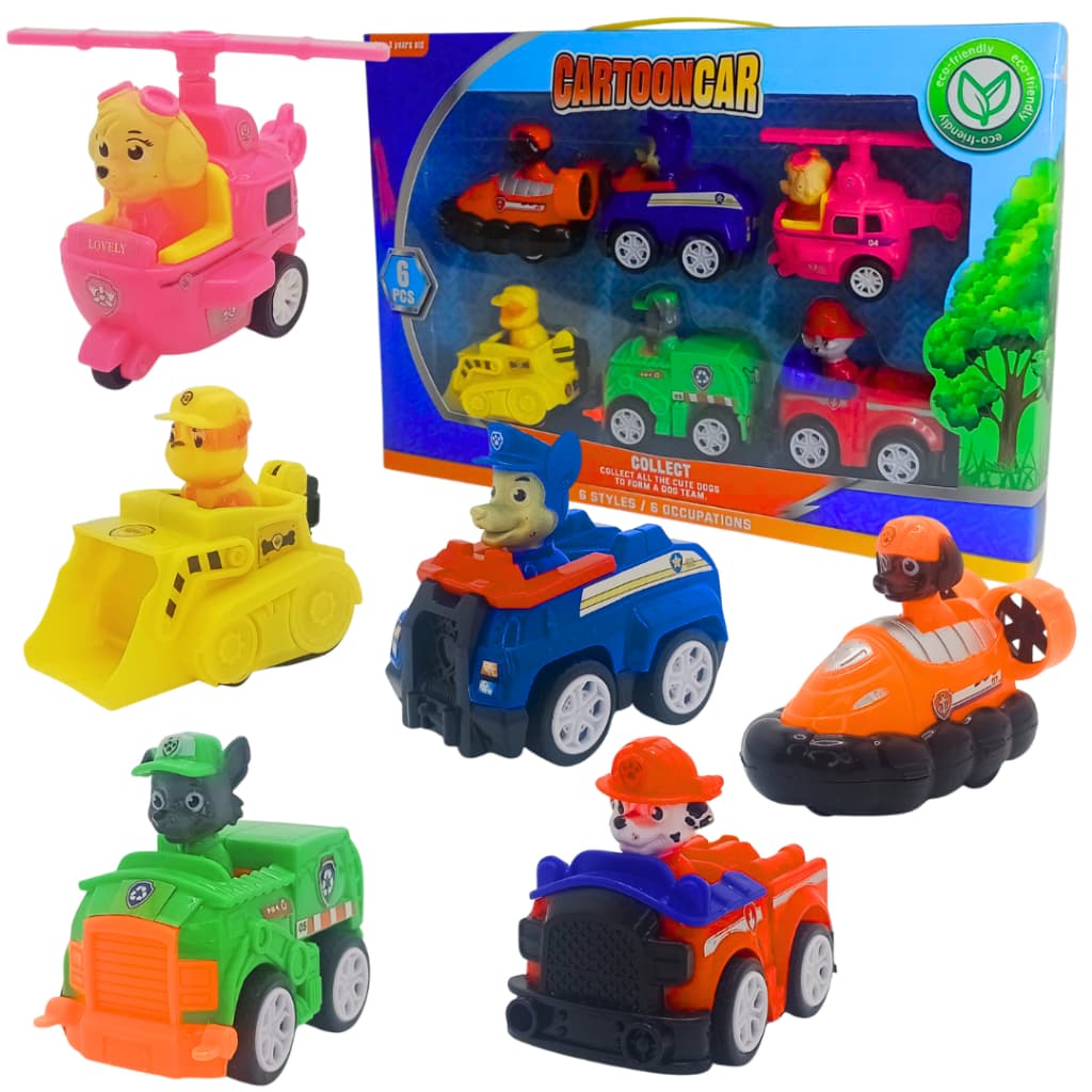 Coleção De Brinquedo Carrinhos Da Patrulha Canina Com 6 unidades à fricção Chase Marshall Skye Zuma Rock Rubble Desenho.