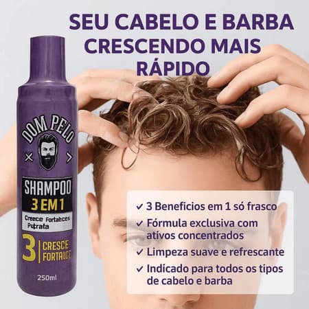 Shampoo Capilar Dom Pelo 3 em 1 – Cresce, Fortalece e Hidrata (250ml)