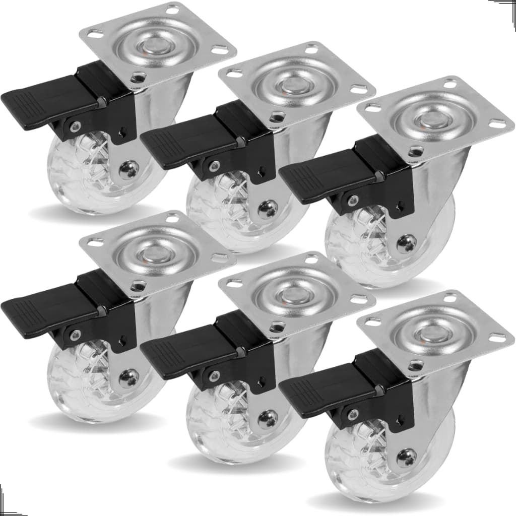 Kit/Jogo de 6 Rodízio Giratório com Rodinha de PU 50mm com Trava P/ Moveis reforçados Anti-Risco