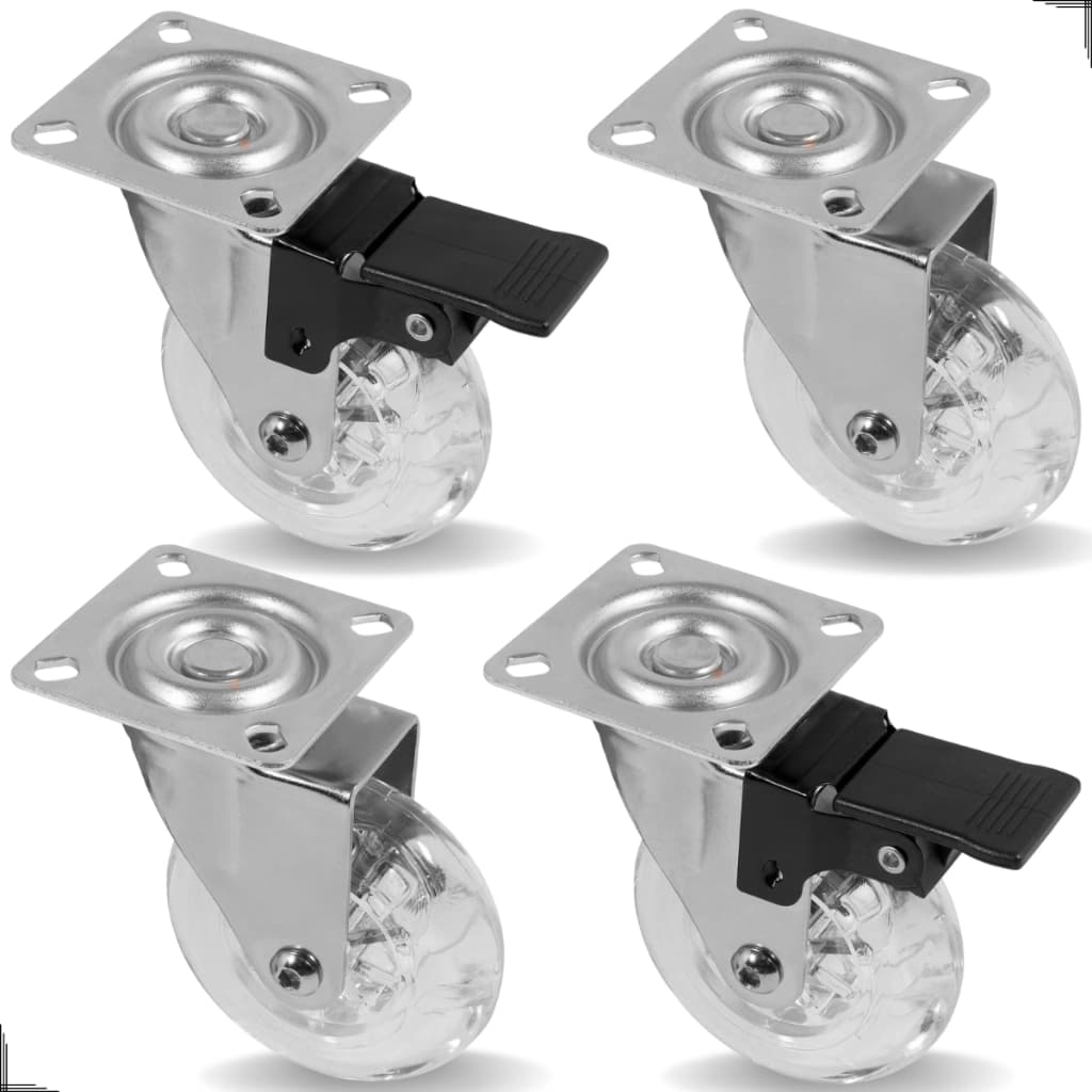 Kit/Jogo de 4 Rodízio Giratório com Rodinha de PU 50mm c/ e s/ Trava Moveis reforçados Anti-Risco