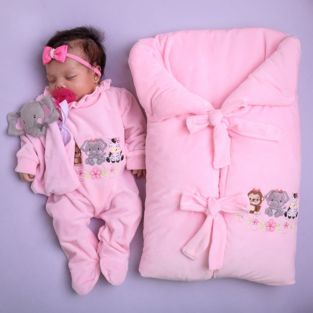 Saída Maternidade Bebê Menina Safari Rosa Com Saco Dormir Conforto Delicado Enxoval Completo