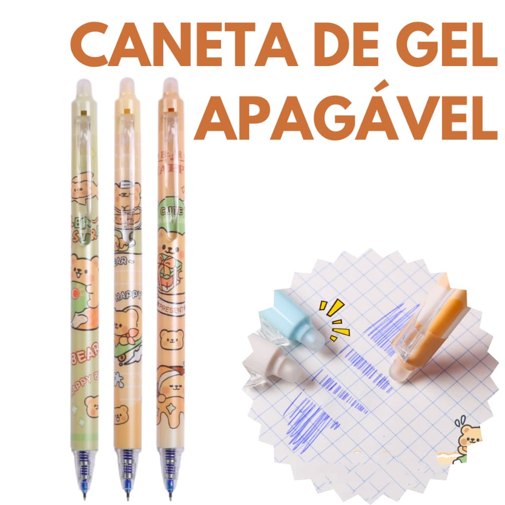 Caneta Apagável em Gel Fofas Ursinho  0,5 mm,Cor tinta Azul, canetas que apaga fantasminha