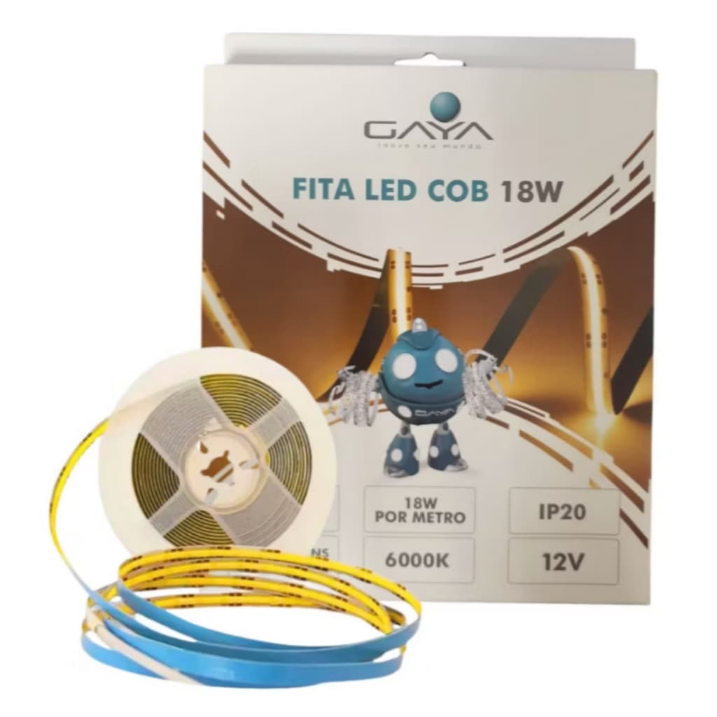 KIT 12 Rolos Fita Led Cob 18w Gaya 1800l Ip20 5m Profissional