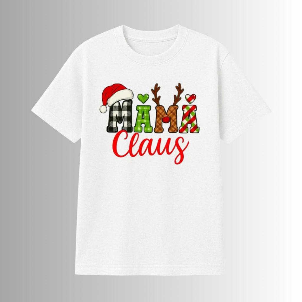 Camiseta Natalina Mama Claus Feliz Natal Canção Camisa Unissex Festa Fim De ano Família Noel