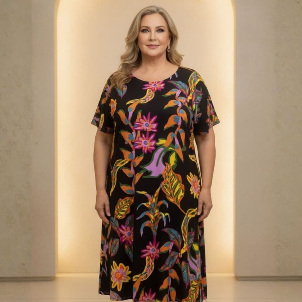 Vestido Sortido Verão Senhora Plus Size G1 G2 G3 Feminino Fresquinho Calor Verão Confortável