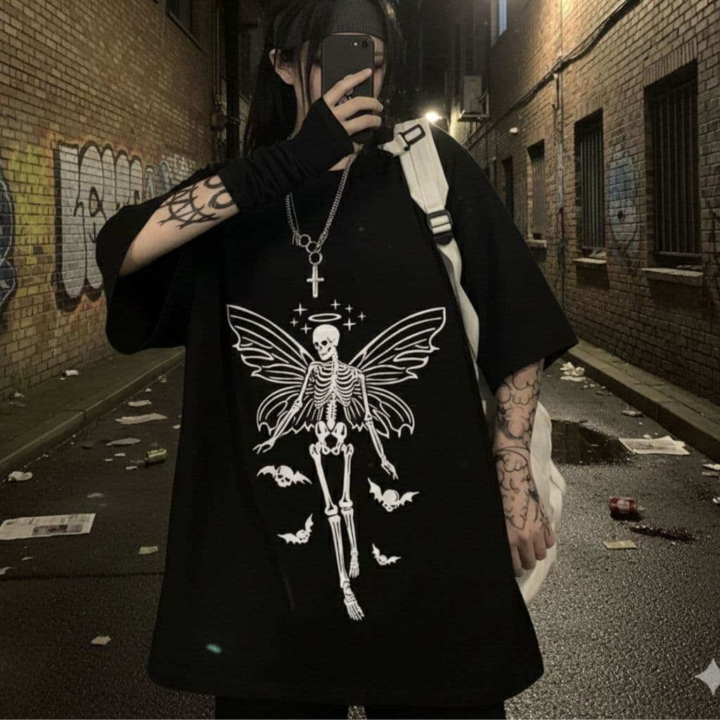 Camiseta T-shirt CAMISETÃO OVERSIZED Blusa Caveira Esqueleto Moda Punk Shull Butterfly Unissex