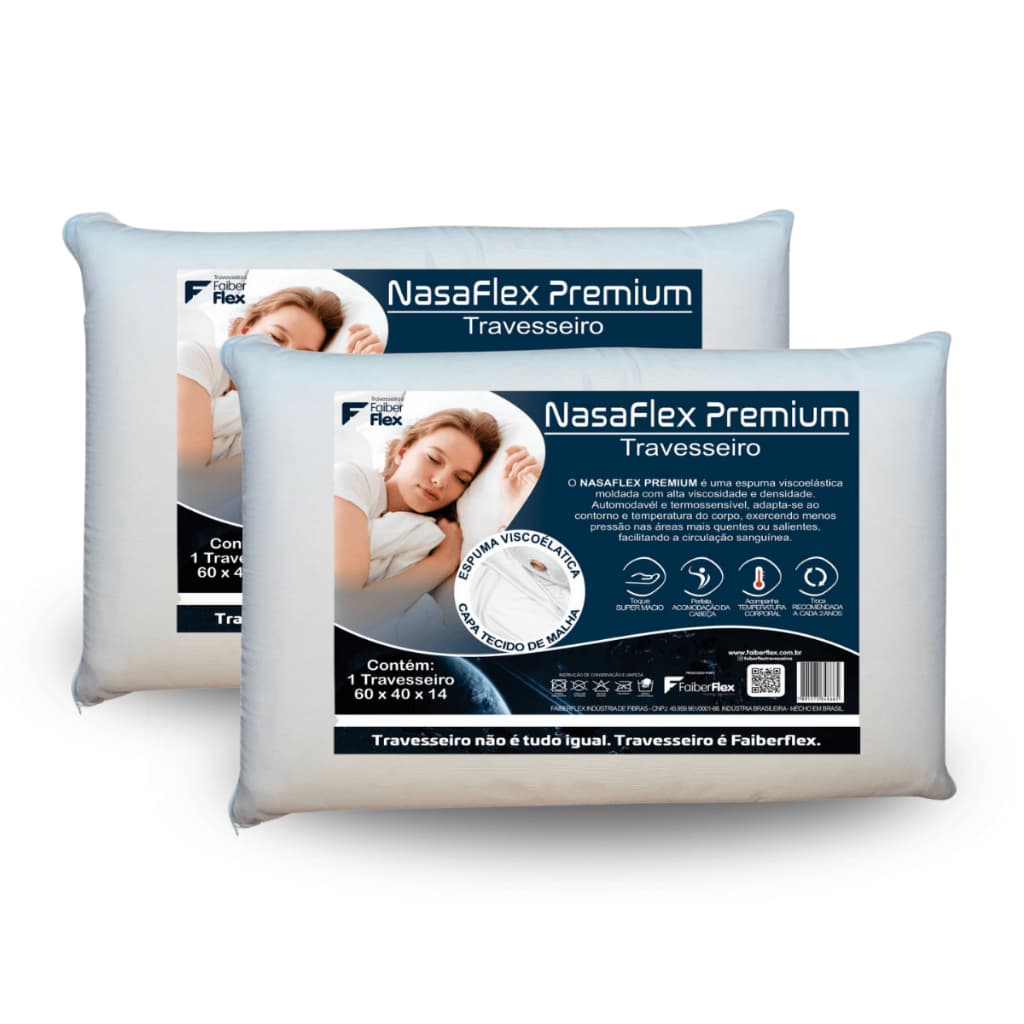 Kit 2 Travesseiros Nasa Premium Faiber Flex Viscoelástico Alto Termossensível