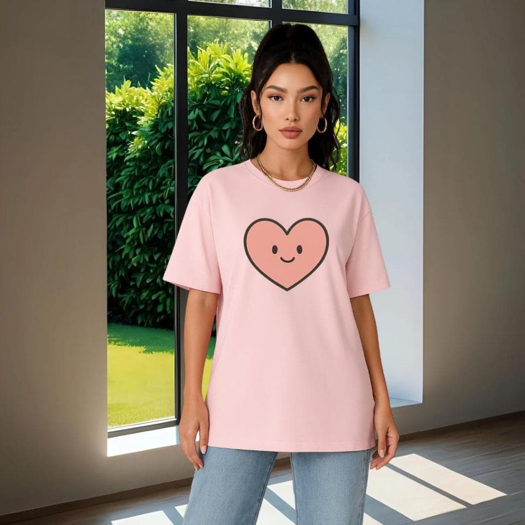 Camiseta Coração Smile Feminina Camisa Casual 100% Algodão Envio Rápido