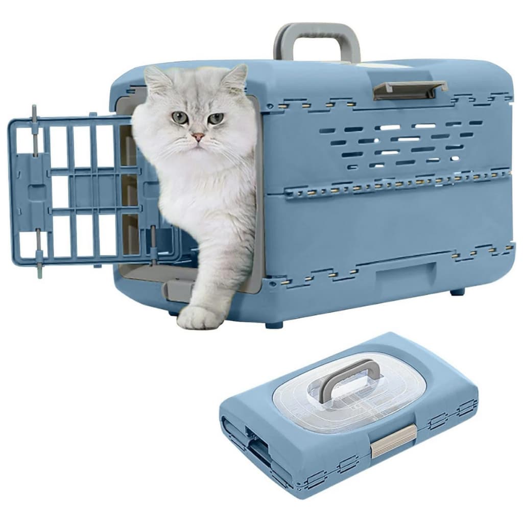 Caixa De Transporte Pet Dobrável Azul 48x32x30 Cães Gatos
