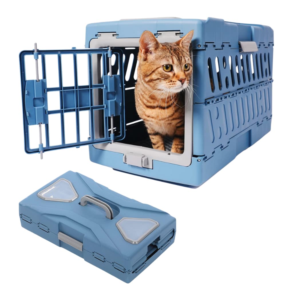 Caixa De Transporte Pet Dobrável Azul 55x35x31 Para Cães e Gatos