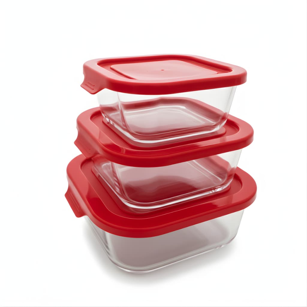 Kit Conjunto 3 Potes De Vidro Resistente Hermético Vermelho Organizador Cozinha