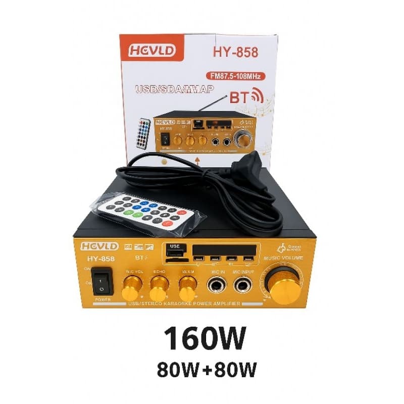 Amplificador Mixer Heyli de potência 80w + 80w = 160w 220V12V FM estéreo MP3 Card Mini USB karaoke