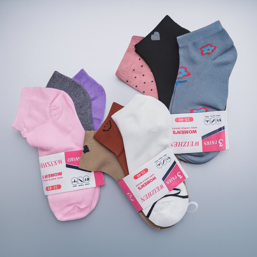 Kit 12 Pares Meias Femininas Cano Baixo Weizihen – Variedade De Core Confortáveis, Macias, Para Dia a Dia, Tamanho 35-40