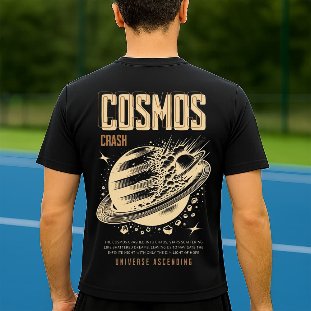 Camiseta Dry Fit Masculina Estampada Colisão de Cosmos P ao GG Leve Respirável Academia Treino