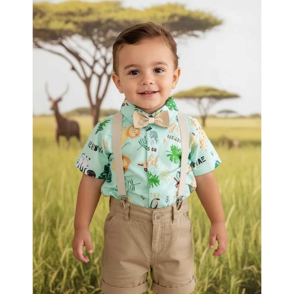 Conjunto Tematico Safari Folhas  Zoo Animais luxo festa aniversario.