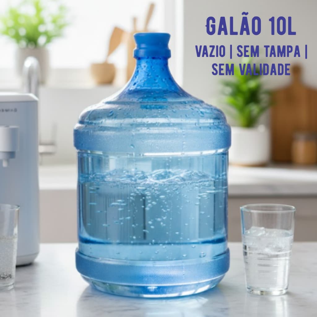 Galão de Água 10 Litros – Novo, Sem Tampa, Produzido em Material Reciclado | Sem água | Bombona Plástica | Garrafão
