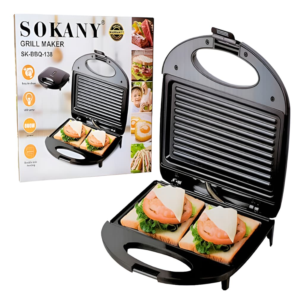 Sanduicheira Grill 110v Sokany Portátil Chapa Antiaderente
