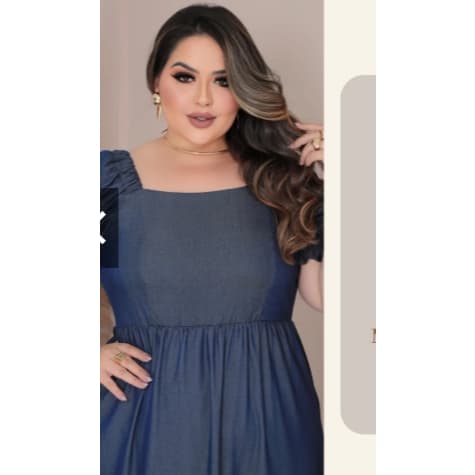 Vestido Longo Jeans Leve Plus Size Manga Bufante Moda Evangélica - Casual Elegante Festa