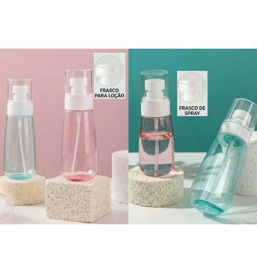 Frasco 60ml (1 Peça) - Escolha o Modelo: Pump / Spray e Cor: Rosa / Azul