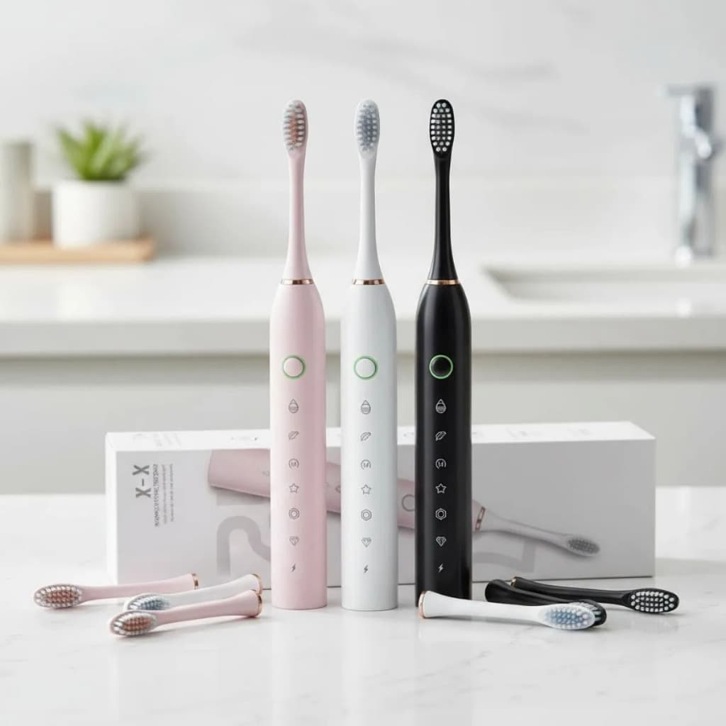 Escova Dental Elétrica Sônica Recarregável USB 6 Modos IPX7 + 4 Cabeças 30 Dias Bateria 40.000 VPM
