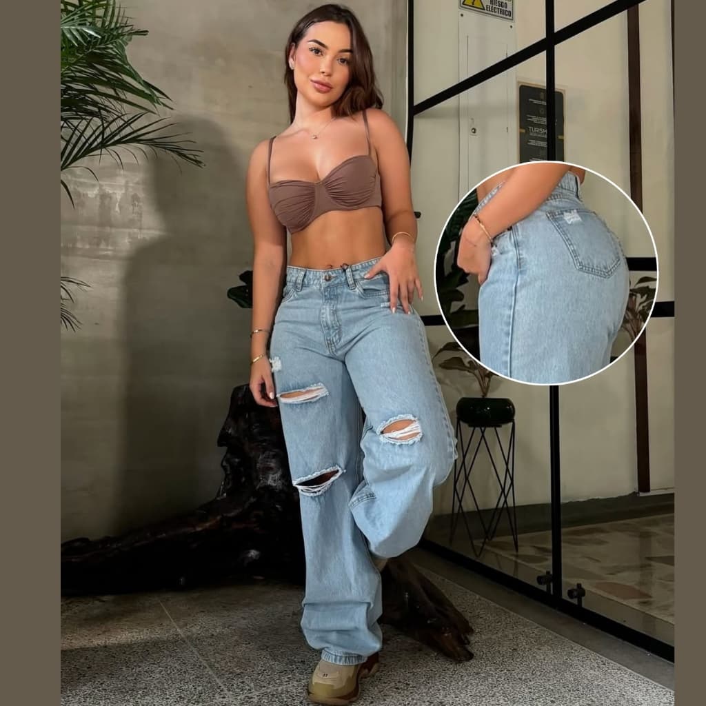 Calça Wide Leg Jeans Feminina Pantalona Cintura Alta