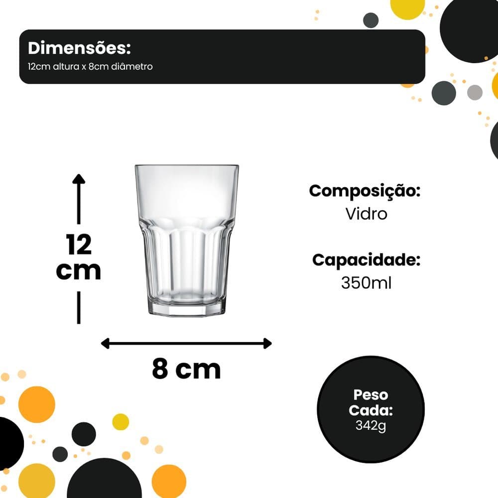 Conjunto 3 Copo de Vidro Trevi, forte, reforçado, robusto, transparente de 350ML para Drinks
