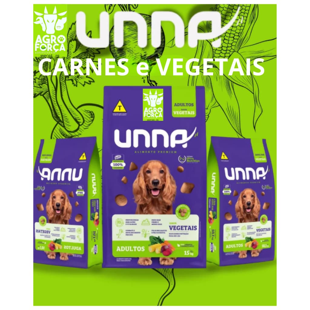 ração Unna Premium Carne e Vegetais raças medias e grandes  15kg