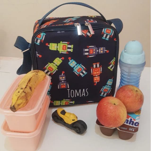 Lancheira escolar personalizada com nome, volta as aulas, escola, passeio, infantil, para menino