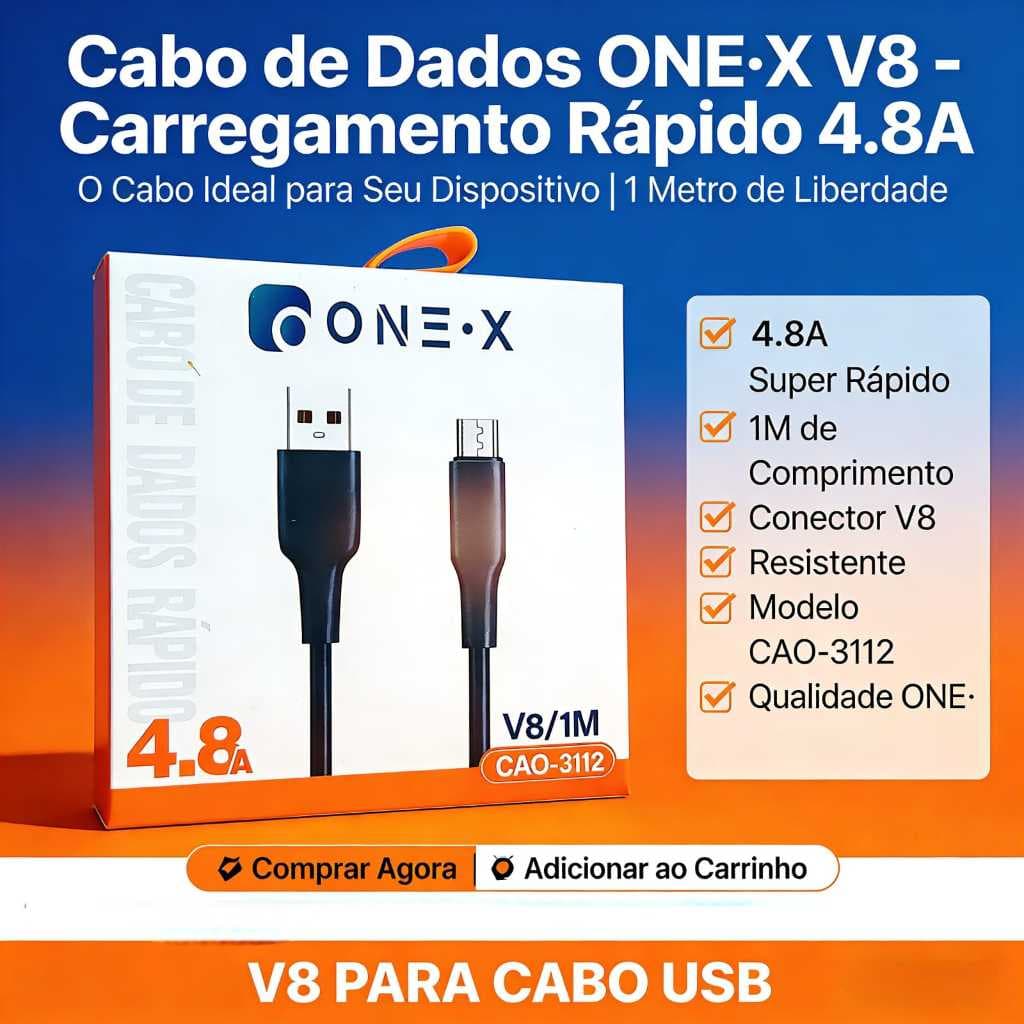 Cabo de carregador ONE·X V8 - Carregamento Rápido 4.8A