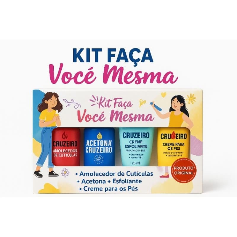 Kit Faça Você Mesma Cruzeiro – Acetona + Amolecedor de Cutículas + Esfoliante + Creme para os Pés | Cuidados Completos