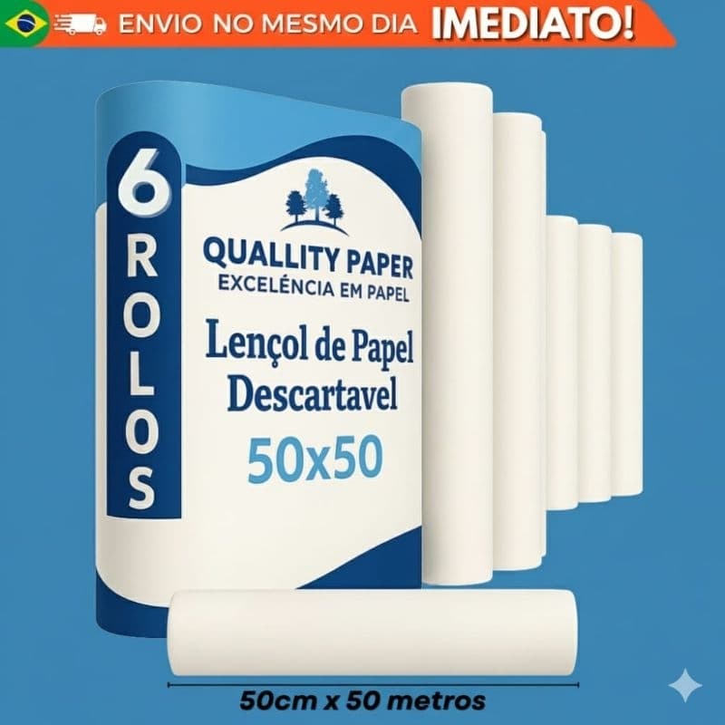 Kit 6 Rolos de lençol hospitalar descartável 50x50 - Lençol de papel para maca3-24