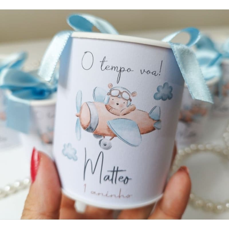 Lembrancinha Personalizada Ursinho Aviador Tempo Voa Tubolata  Aniversário Maternidade ENVIO RÁPIDO
