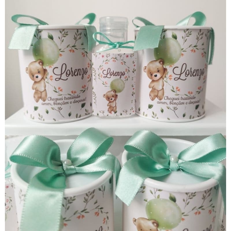 Kit Lembrancinha Personalizada Ursinho baloeiro Nascimento Maternidade Festa / Tubolata 7x6 + Frasco
