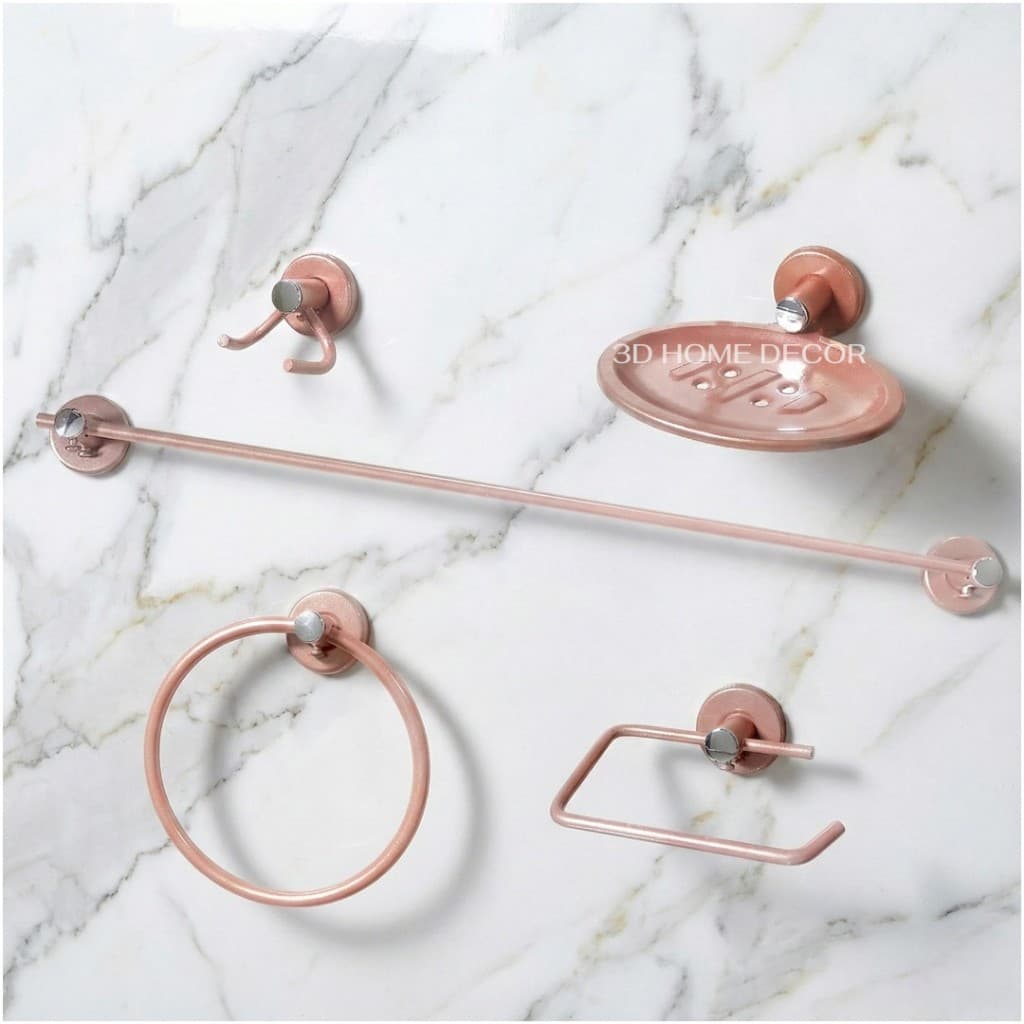 Kit De Acessórios P/ Banheiro Cor Rose Gold Papeleira INOX Saboneteira Rose Dold Toalheiro Rose Gold 50 CM