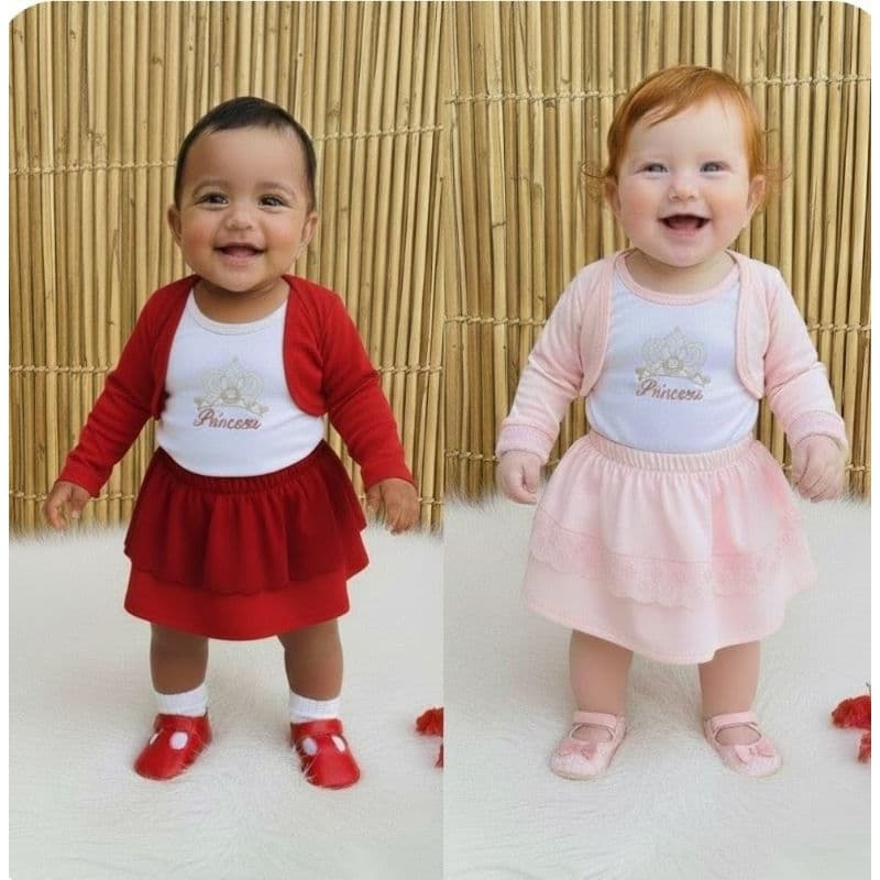 Conjunto menina 3 peças, conjunto bebê menina saia, blusa e bolero, conjunto infantil menina, conjunto Calor menina