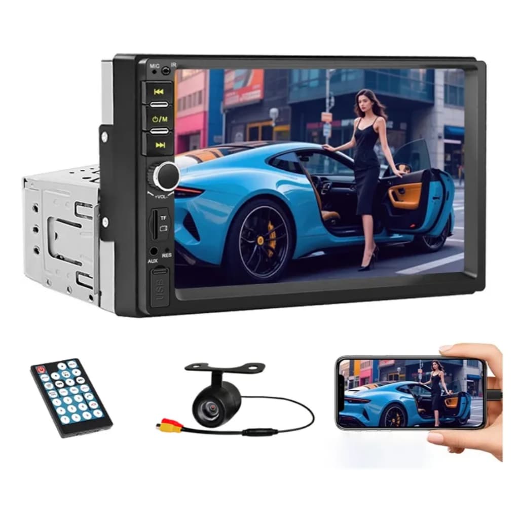 Central Multimídia MP5 7 Polegadas Touch Screen Bluetooth USB Espelhamento Android/iOS AUX/TF Mirrorlink