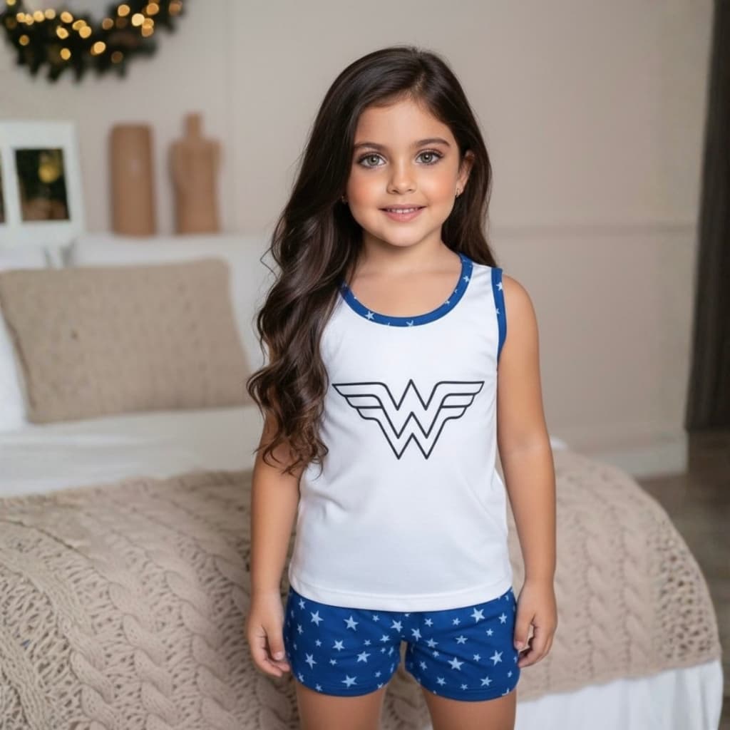 Baby Doll Infantil Feminino Para Colorir Regata Estampa Personagem Mulher Maravilha