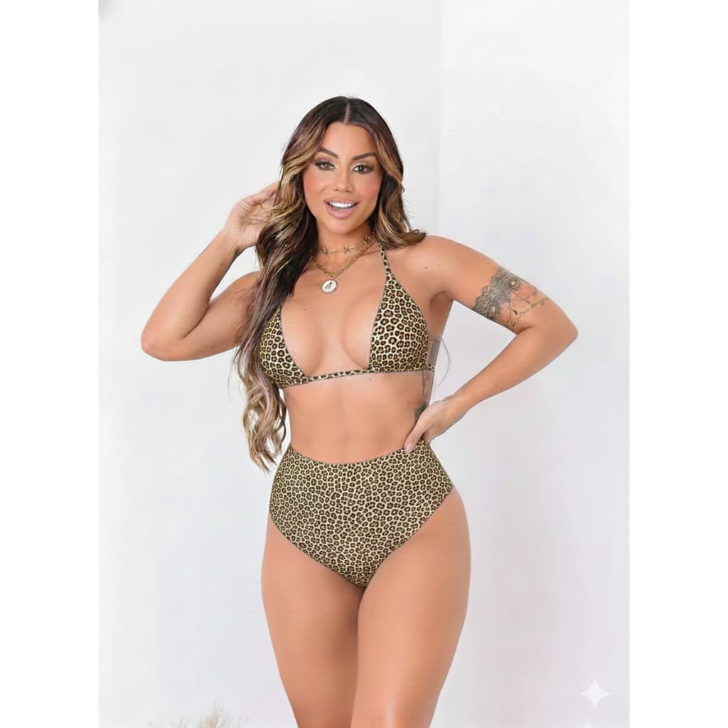 Biquini cortininha com bojo removivel cintura alta hot pants