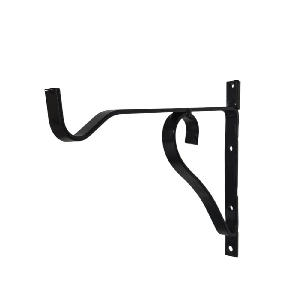 Suporte Mão Francesa Decorada 20cm Ferro Preto com Gancho para Vasos Plantas Jardim Sacada