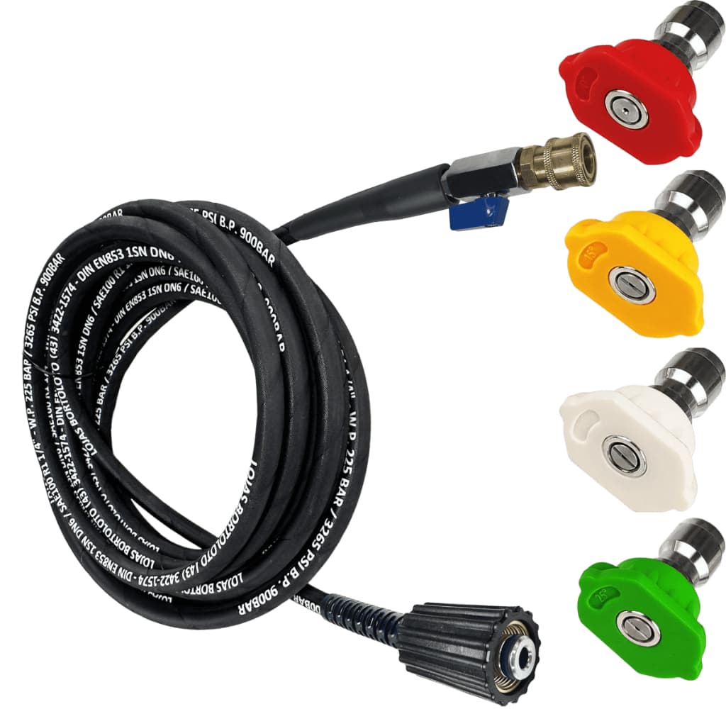Kit Bico Colorido Engate Rápido c/ Registro e Mangueira de Aço Alta Pressão p/ Stihl RE88, RE90, RE95, RE98 Re107, Re108