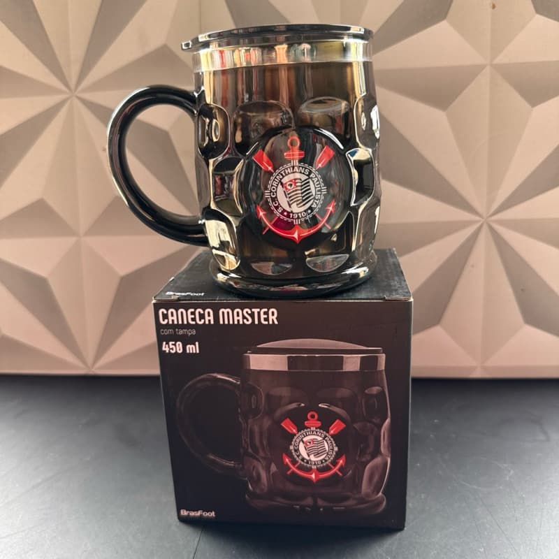 Caneca térmica do Corinthians personalizada com tampa de inox para cerveja água presente timão pai namorado copo preta