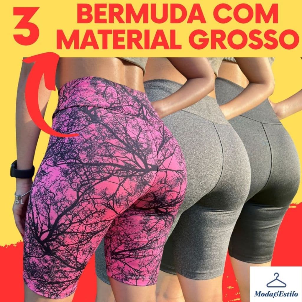 3 Bermuda Até o Joelho Feminina Short Fitness Ciclista Academina Suplex Caminhada Plus Size