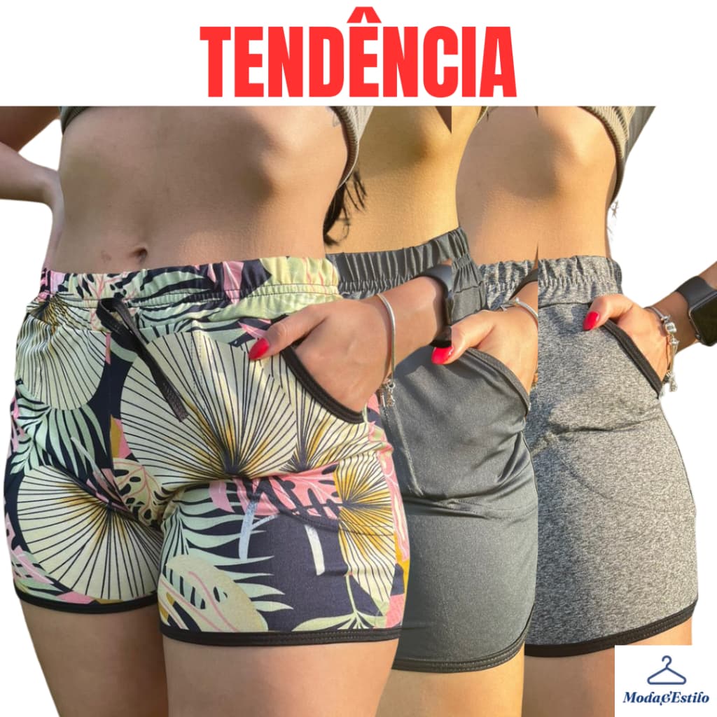 3 Shortinho Curto Moda Verão Feminino Estampada Soltinho Super Confortavel Plus Size