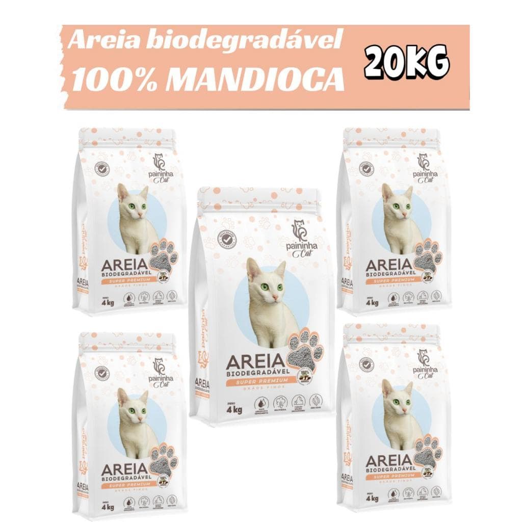Areia Higiênica Natural Biodegradável de Mandiocaa Fina Para Gatos 20kg - Paininha Cat